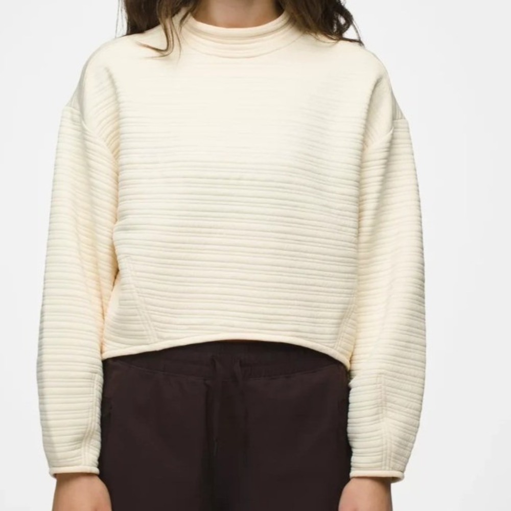 PrAna Women's Send Off Pullover Size XL Sweet Cream Mock Neck Top